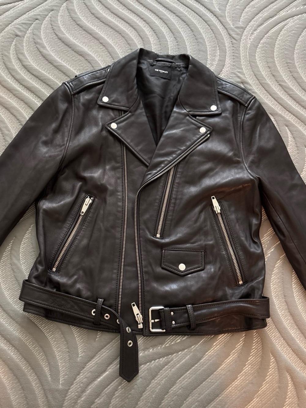 The Kooples Black Leather Bomber-Style Biker Jacket